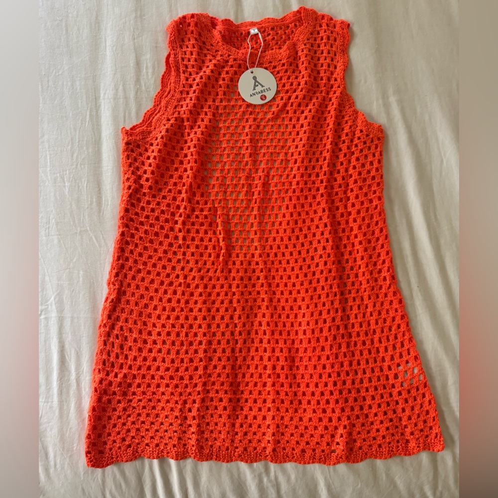 Orange Crochet Sleeveless Dress